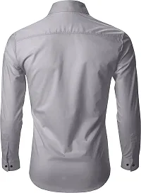 Stylish Grey Cotton Blend Solid Long Sleeves Casual Shirt For Men-thumb1