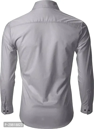 Stylish Grey Cotton Blend Solid Long Sleeves Casual Shirt For Men-thumb2