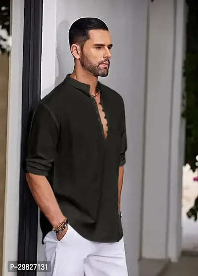 Reliable Black Cotton Blend Solid Kurta For Men-thumb3