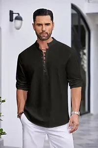 Reliable Black Cotton Blend Solid Kurta For Men-thumb1