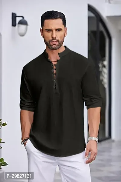 Reliable Black Cotton Blend Solid Kurta For Men-thumb2