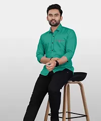 Stylish Green Cotton Blend Solid Long Sleeves Casual Shirt For Men-thumb4