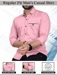 Stylish Pink Cotton Blend Solid Long Sleeves Casual Shirt For Men-thumb3