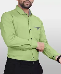 Stylish Light Green Cotton Blend Solid Long Sleeves Casual Shirt For Men-thumb1