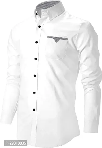 Stylish White Cotton Blend Solid Long Sleeves Casual Shirt For Men-thumb4