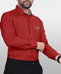 Stylish Red Cotton Blend Solid Long Sleeves Casual Shirt For Men-thumb1