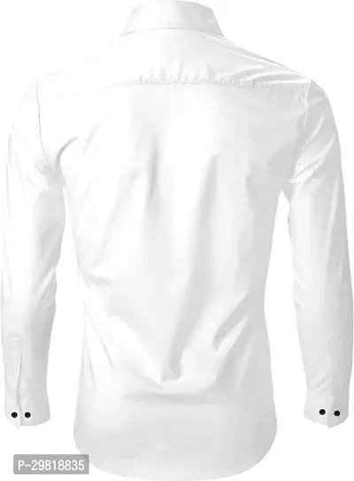 Stylish White Cotton Blend Solid Long Sleeves Casual Shirt For Men-thumb3