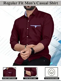 Stylish Maroon Cotton Blend Solid Long Sleeves Casual Shirt For Men-thumb2