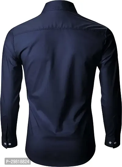 Stylish Dark Blue Cotton Blend Solid Long Sleeves Casual Shirt For Men-thumb3