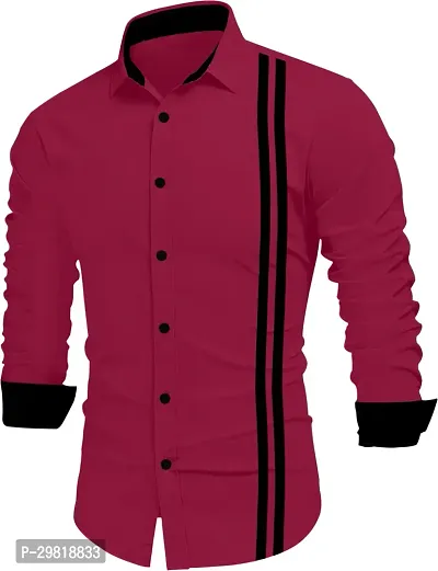 Stylish Pink Cotton Blend Solid Long Sleeves Casual Shirt For Men-thumb3