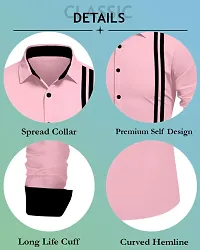 Stylish Pink Cotton Blend Solid Long Sleeves Casual Shirt For Men-thumb3