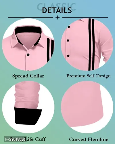 Stylish Pink Cotton Blend Solid Long Sleeves Casual Shirt For Men-thumb4