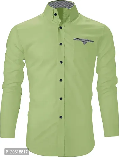 Stylish Light Green Cotton Blend Solid Long Sleeves Casual Shirt For Men-thumb0