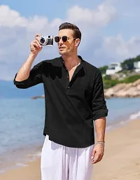 Reliable Black Cotton Blend Solid Kurta For Men-thumb3