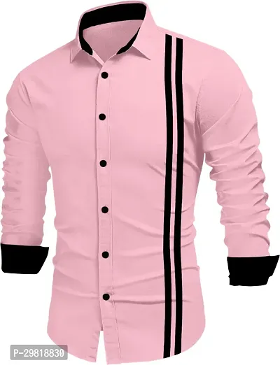 Stylish Pink Cotton Blend Solid Long Sleeves Casual Shirt For Men-thumb3