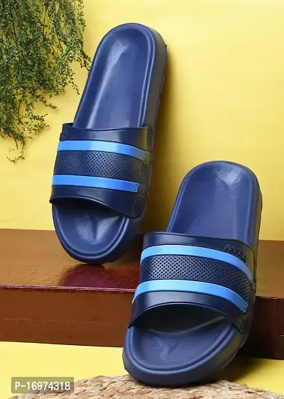 Stylish Navy Blue PU Solid Slipper For Men