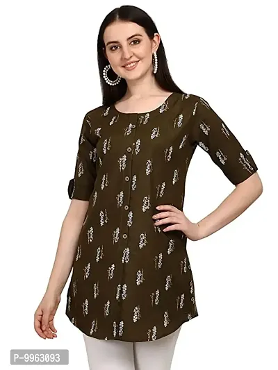 Pretty Rayon Printed Round Neck Short Kurtis For Women-thumb0