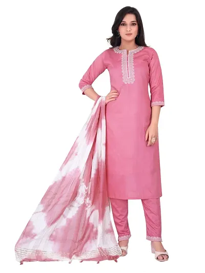 Stylish Chanderi Kurta, Bottom And Dupatta Set For Women