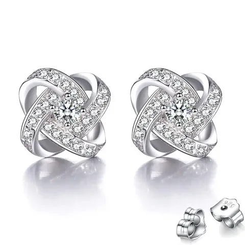 Qui Qui Four Leaf Clover Design Plated Artificial Stone Studded Earrings