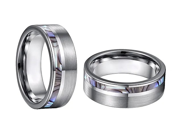 Qui Qui Men and Women's Stainless Couple Rings Jewelry Band (US Size And 9) (Silver with Inlay)