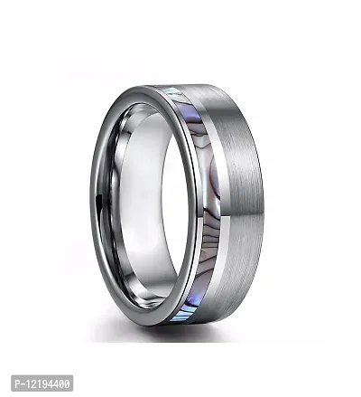 Qui Qui Men and Women's Stainless Steel Couple Rings Jewelry Band (US Size 7 And 9) (Silver Steel with Inlay)-thumb3