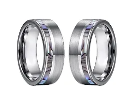 Qui Qui Men and Women's Stainless Steel Couple Rings Jewelry Band (US Size 7 And 9) (Silver Steel with Inlay)-thumb4