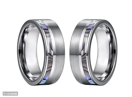 Qui Qui Men and Women's Stainless Steel Couple Rings Jewelry Band (US Size 7 And 9) (Silver Steel with Inlay)-thumb5