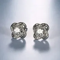 Qui Qui Four Leaf Clover Design Sliver Plated Artificial Stone Studded Earrings-thumb2