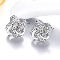 Qui Qui Four Leaf Clover Design Sliver Plated Artificial Stone Studded Earrings-thumb1