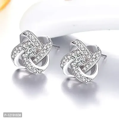 Qui Qui Four Leaf Clover Design Sliver Plated Artificial Stone Studded Earrings-thumb2