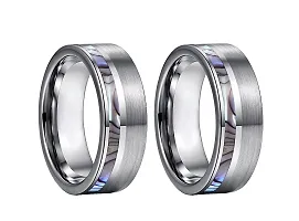 Qui Qui Men and Women's Stainless Steel Couple Rings Jewelry Band (US Size 7 And 9) (Silver Steel with Inlay)-thumb1