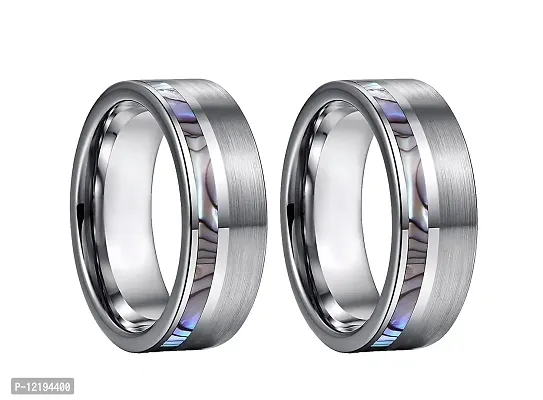 Qui Qui Men and Women's Stainless Steel Couple Rings Jewelry Band (US Size 7 And 9) (Silver Steel with Inlay)-thumb2