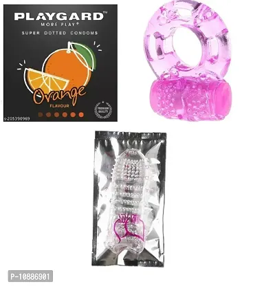 playgard orange 3pc with vibrater ring with crystel condom-thumb0