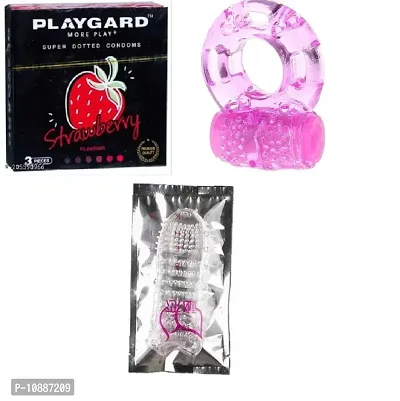 playgard stowerry 3pc with vibrater ring with crystel condom