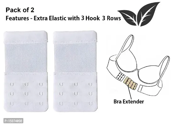 Fine Womens Polyester Bra Hook Extender 3 Hook 3 Eye Rows with Extra Elastic (Free Size) ndash; Pack 2-thumb0