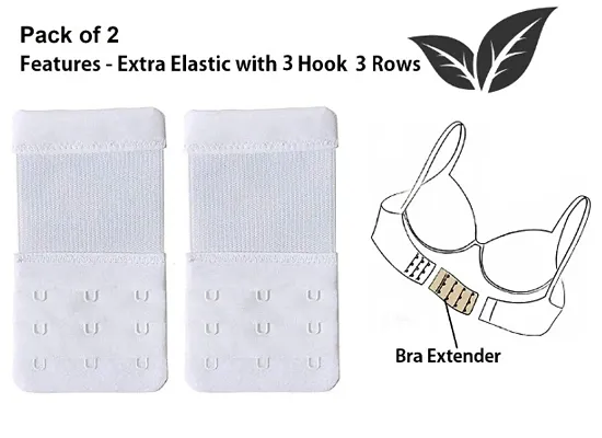 Fine Womens Polyester Bra Hook Extender 3 Hook 3 Eye Rows with Extra Elastic (Free Size) ndash; Pack 2