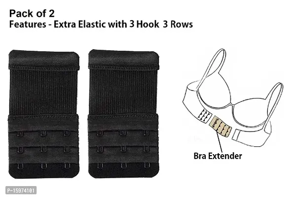 Fine Womens Polyester Bra Hook Extender 3 Hook 3 Eye Rows with Extra Elastic (Free Size) ndash; Pack 2-thumb0