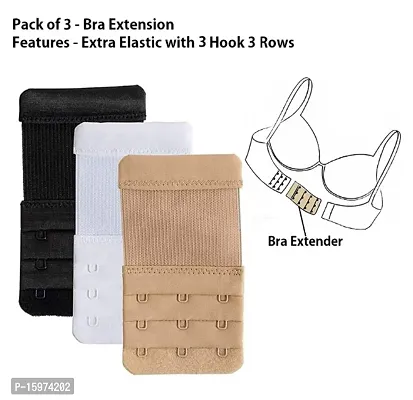 Fine Womens Polyester Bra Hook Extender 3 Hook 3 Eye Rows with Extra Elastic (Free Size) ndash; Pack 3-thumb0