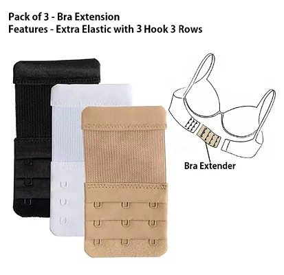 Fine Womens Polyester Bra Hook Extender 3 Hook 3 Eye Rows with Extra Elastic (Free Size) ndash; Pack 3