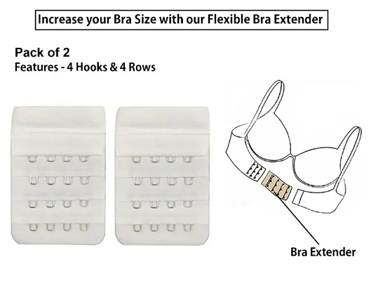 Womens Polyester Bra Hook Extender Fine Quality 4 Hook 4 Eye Rows (Free Size) ndash; Pack of 2
