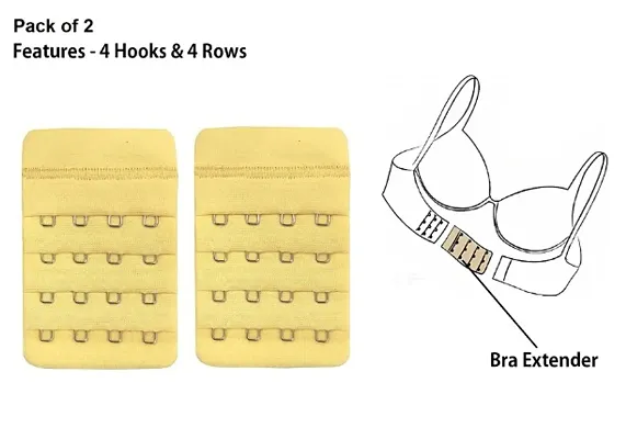 Womens Polyester Bra Hook Extender Fine Quality 4 Hook 4 Eye Rows (Free Size) ndash; Pack of 2