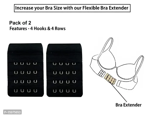 Womens Polyester Bra Hook Extender Fine Quality 4 Hook 4 Eye Rows (Free Size) ndash; Pack of 2-thumb0