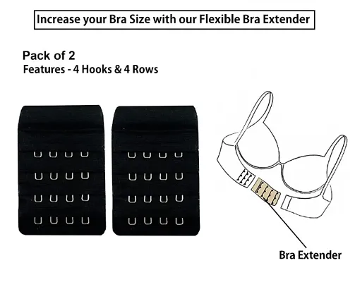 Womens Polyester Bra Hook Extender Fine Quality 4 Hook 4 Eye Rows (Free Size) ndash; Pack of 2