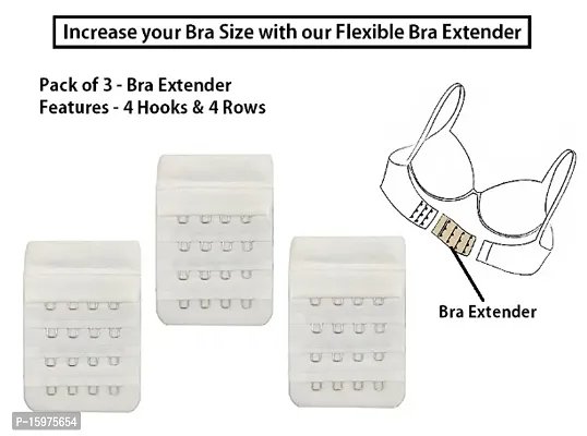 Womens Polyester Bra Hook Extender Fine Quality 4 Hook 4 Eye Rows (Free Size) ndash; Pack of 3-thumb0