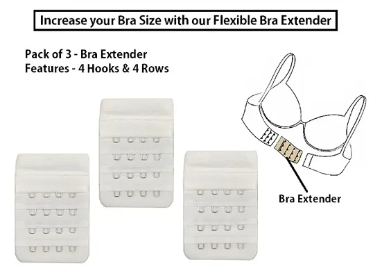 Womens Polyester Bra Hook Extender Fine Quality 4 Hook 4 Eye Rows (Free Size) ndash; Pack of 3