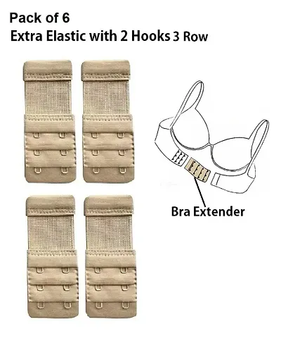 Womens Polyester Bra Hook Extender Fine Quality 2 Hook 3 Eye Rows with Extra Elastic (Multicolour, Free Size) ndash; Pack of 4