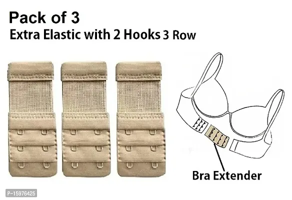 Womens Polyester Bra Hook Extender Fine Quality 2 Hook 3 Eye Rows with Extra Elastic (Free Size) ndash; Pack of 3-thumb0