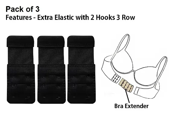 Womens Polyester Bra Hook Extender Fine Quality 2 Hook 3 Eye Rows with Extra Elastic (Free Size) ndash; Pack of 3