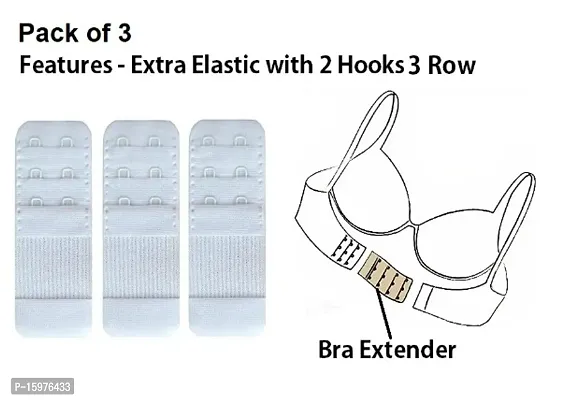 Womens Polyester Bra Hook Extender Fine Quality 2 Hook 3 Eye Rows with Extra Elastic (Free Size) ndash; Pack of 3-thumb0
