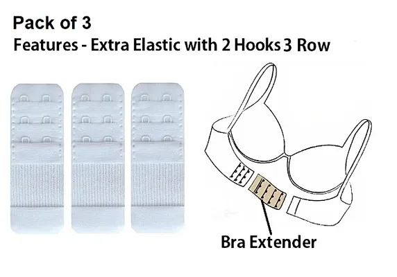 Womens Polyester Bra Hook Extender Fine Quality 2 Hook 3 Eye Rows with Extra Elastic (Free Size) ndash; Pack of 3
